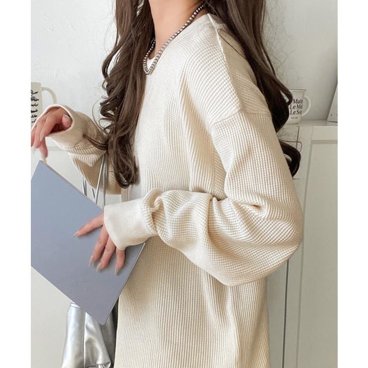 ニュアンスカラーで垢抜けお洒落♪綿100％ガゼット付きワッフルロンT（長袖） | Classical Elf  | 詳細画像2 