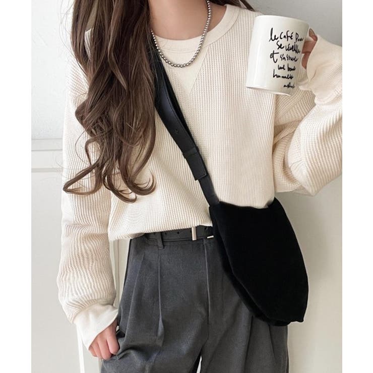 ニュアンスカラーで垢抜けお洒落♪綿100％ガゼット付きワッフルロンT（長袖） | Classical Elf  | 詳細画像4 