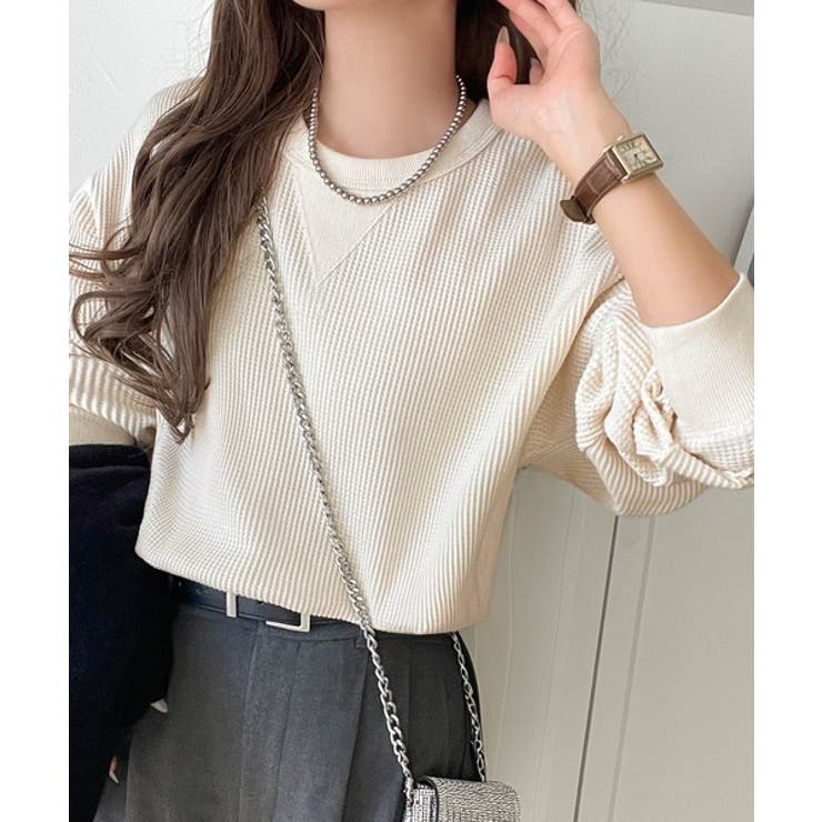 ニュアンスカラーで垢抜けお洒落♪綿100％ガゼット付きワッフルロンT（長袖） | Classical Elf  | 詳細画像5 