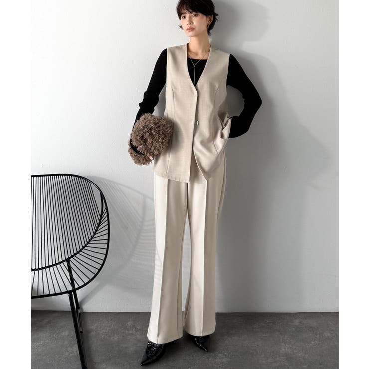 大人脚長シルエット♪ダンボール素材ピンタックフレアパンツ | Classical Elf  | 詳細画像17 