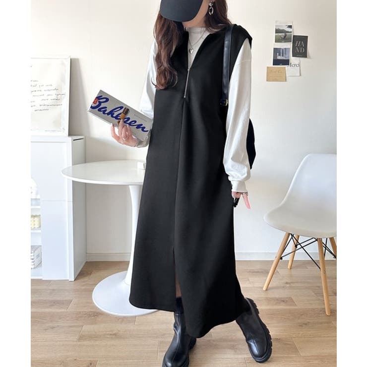 肉厚素材が気になるスタイルをカバー♪前後2wayダンボールハーフジップジャンプス… | Classical Elf  | 詳細画像7 