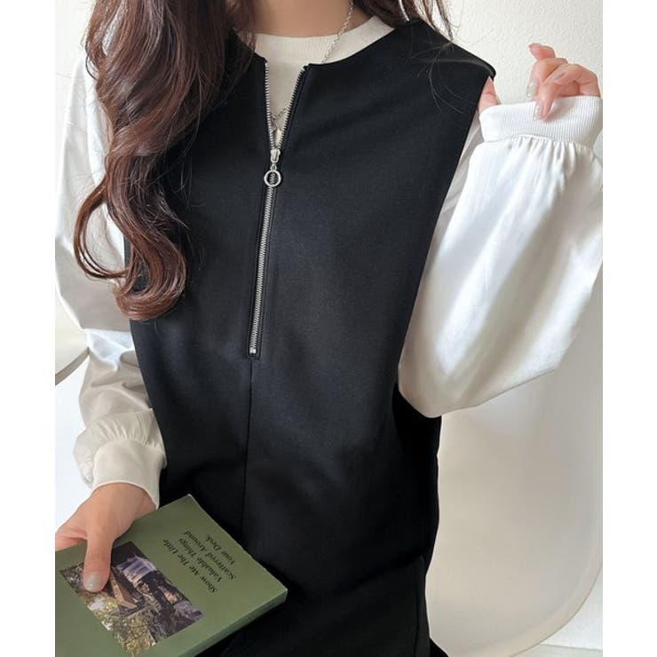 肉厚素材が気になるスタイルをカバー♪前後2wayダンボールハーフジップジャンプス… | Classical Elf  | 詳細画像8 