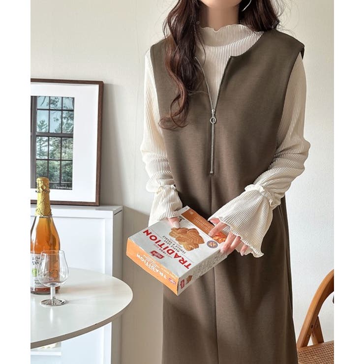 肉厚素材が気になるスタイルをカバー♪前後2wayダンボールハーフジップジャンプス… | Classical Elf  | 詳細画像25 