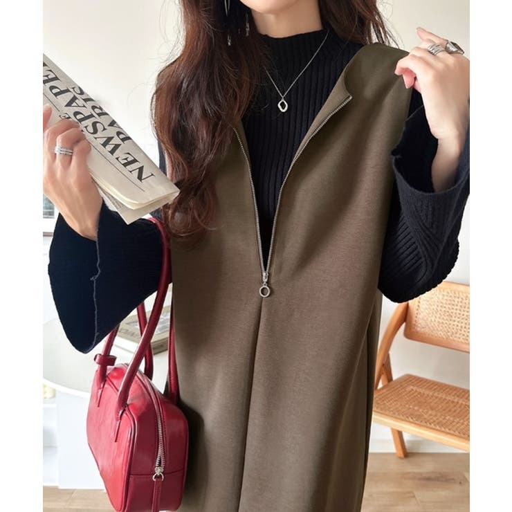 肉厚素材が気になるスタイルをカバー♪前後2wayダンボールハーフジップジャンプス… | Classical Elf  | 詳細画像30 