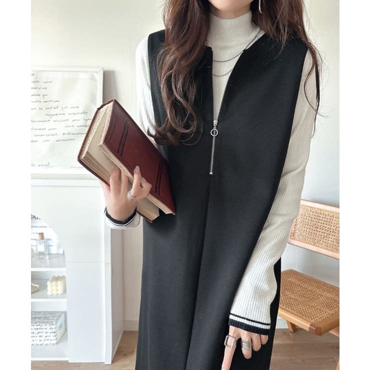 肉厚素材が気になるスタイルをカバー♪前後2wayダンボールハーフジップジャンプス… | Classical Elf  | 詳細画像4 