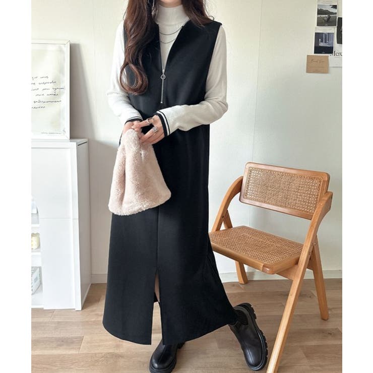 肉厚素材が気になるスタイルをカバー♪前後2wayダンボールハーフジップジャンプス… | Classical Elf  | 詳細画像5 