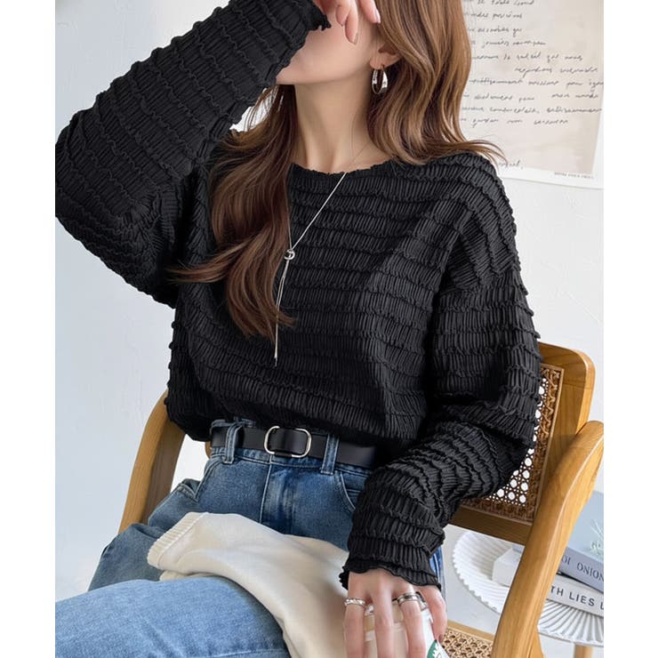 ブラック | 程よい甘さが可愛い。袖メロウシャーリングタックブラウス（長袖） | Classical Elf 