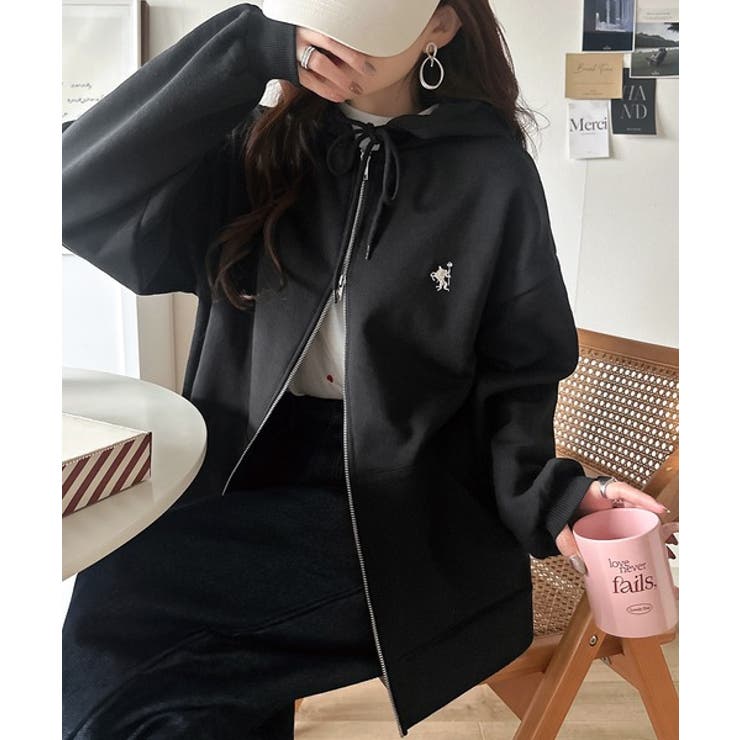 羽織って暖か、さらりと洒落感。胸元ワンポイント刺繍裏起毛ダブルジップパーカー | Classical Elf  | 詳細画像6 