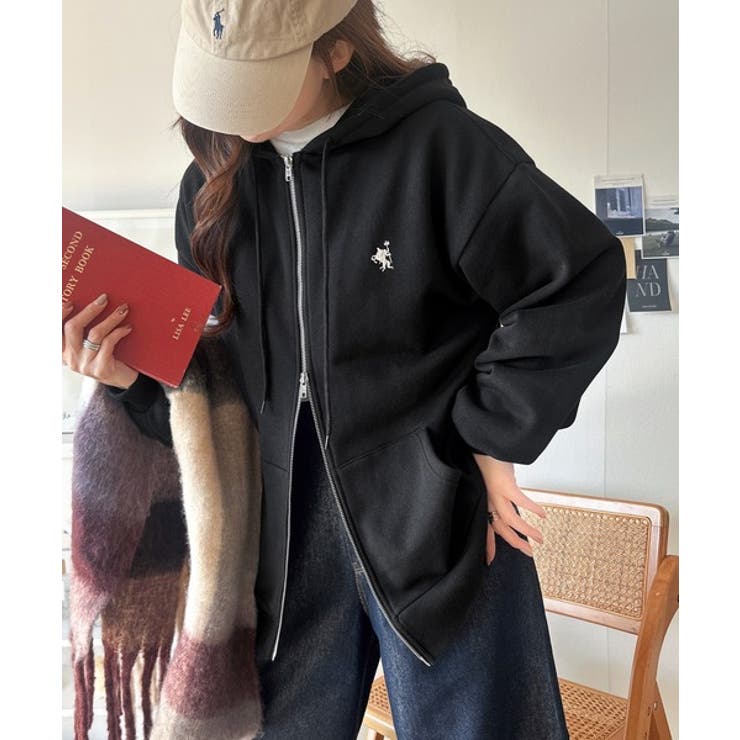 羽織って暖か、さらりと洒落感。胸元ワンポイント刺繍裏起毛ダブルジップパーカー | Classical Elf  | 詳細画像7 