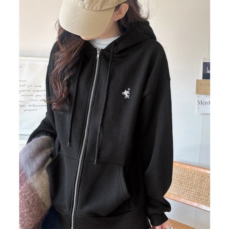 羽織って暖か、さらりと洒落感。胸元ワンポイント刺繍裏起毛ダブルジップパーカー | Classical Elf  | 詳細画像8 