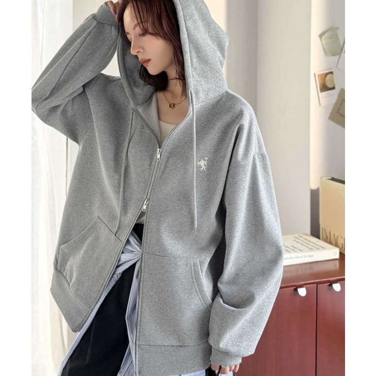 羽織って暖か、さらりと洒落感。胸元ワンポイント刺繍裏起毛ダブルジップパーカー | Classical Elf  | 詳細画像11 