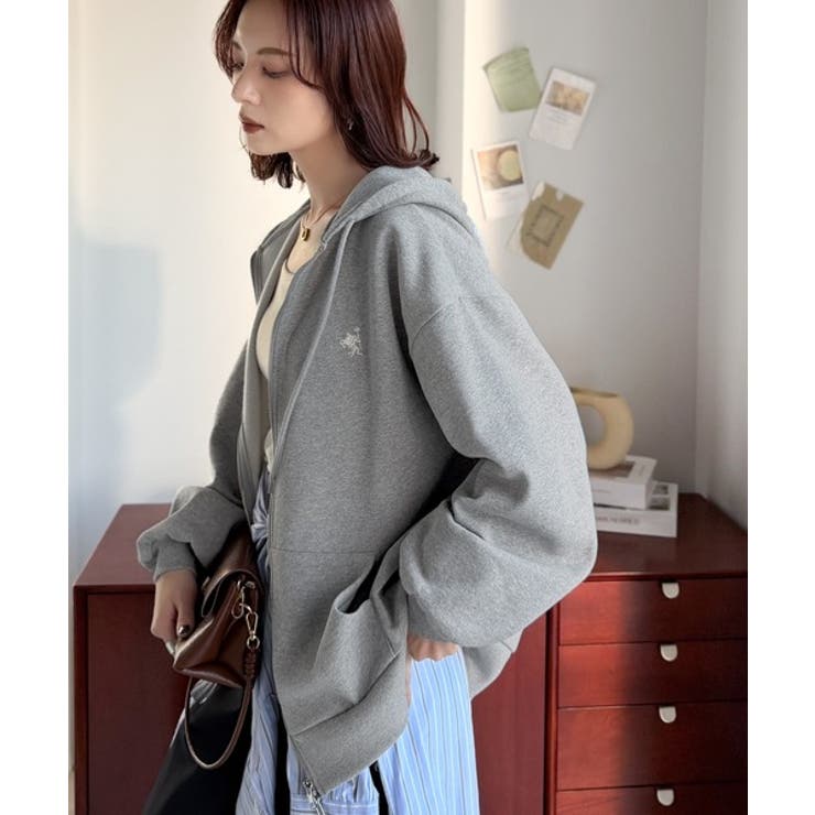 羽織って暖か、さらりと洒落感。胸元ワンポイント刺繍裏起毛ダブルジップパーカー | Classical Elf  | 詳細画像17 