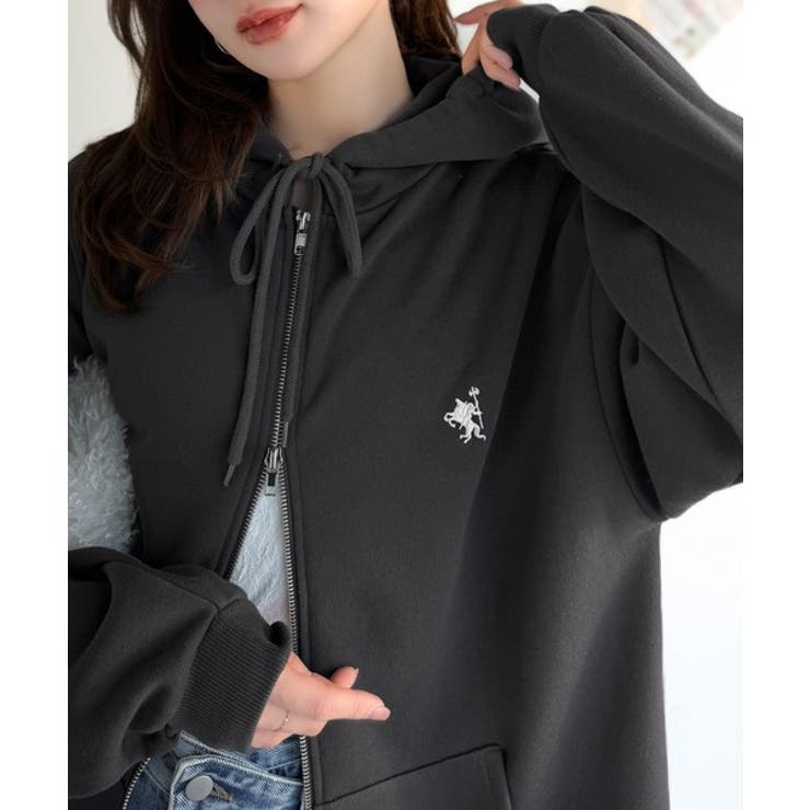羽織って暖か、さらりと洒落感。胸元ワンポイント刺繍裏起毛ダブルジップパーカー | Classical Elf  | 詳細画像20 