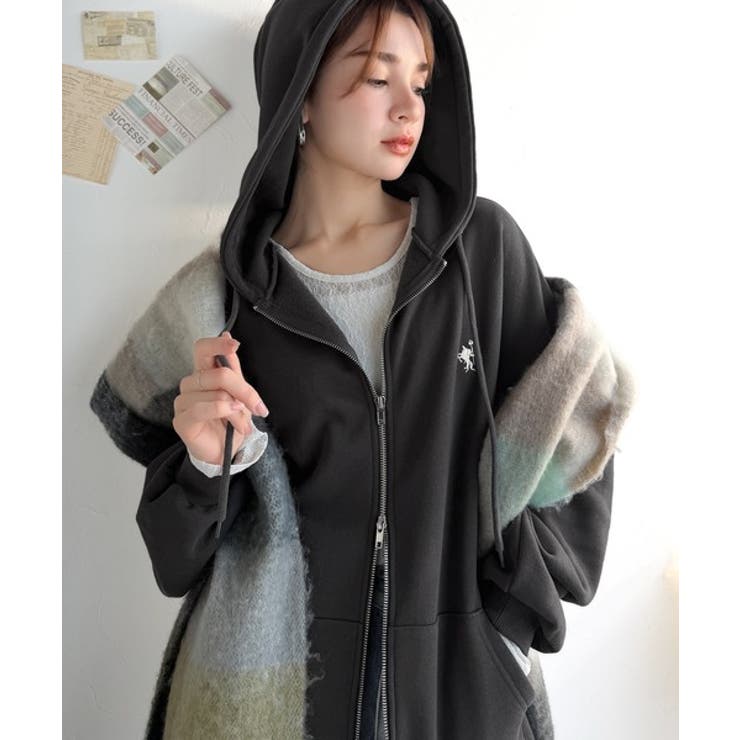 羽織って暖か、さらりと洒落感。胸元ワンポイント刺繍裏起毛ダブルジップパーカー | Classical Elf  | 詳細画像21 