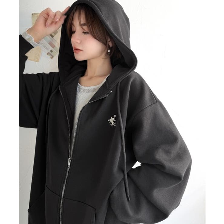 羽織って暖か、さらりと洒落感。胸元ワンポイント刺繍裏起毛ダブルジップパーカー | Classical Elf  | 詳細画像22 
