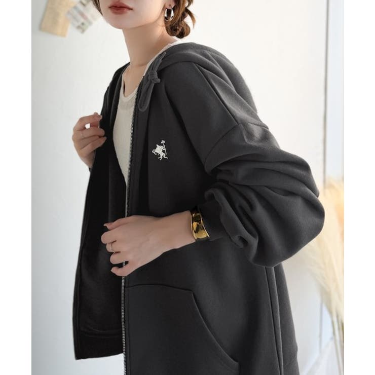 羽織って暖か、さらりと洒落感。胸元ワンポイント刺繍裏起毛ダブルジップパーカー | Classical Elf  | 詳細画像23 