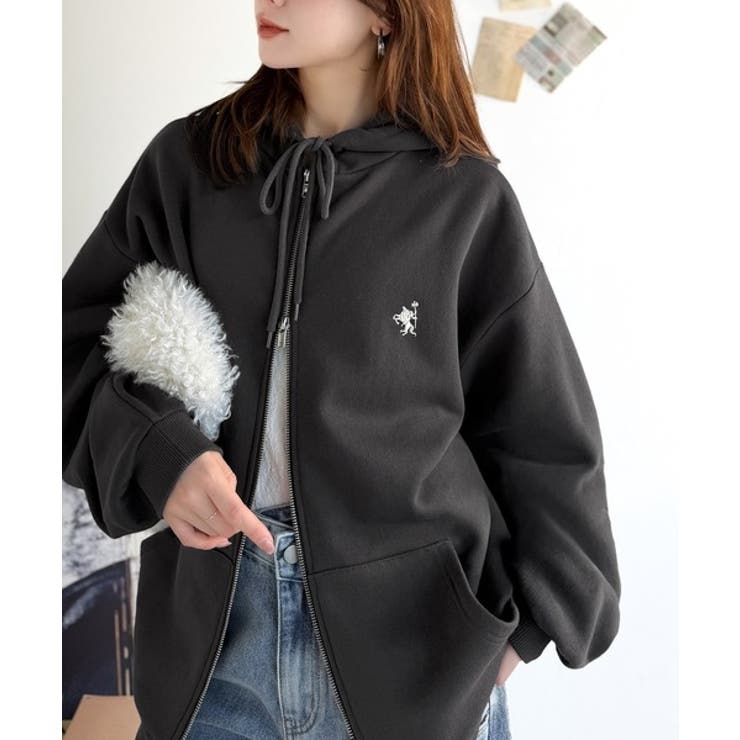 羽織って暖か、さらりと洒落感。胸元ワンポイント刺繍裏起毛ダブルジップパーカー | Classical Elf  | 詳細画像24 