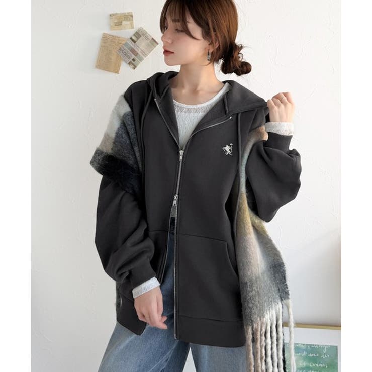 羽織って暖か、さらりと洒落感。胸元ワンポイント刺繍裏起毛ダブルジップパーカー | Classical Elf  | 詳細画像25 