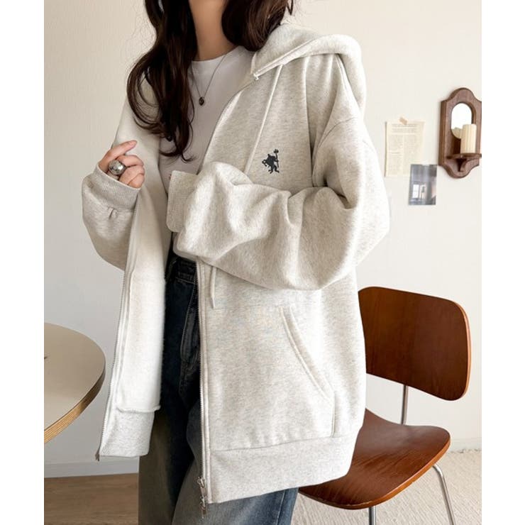 羽織って暖か、さらりと洒落感。胸元ワンポイント刺繍裏起毛ダブルジップパーカー | Classical Elf  | 詳細画像27 