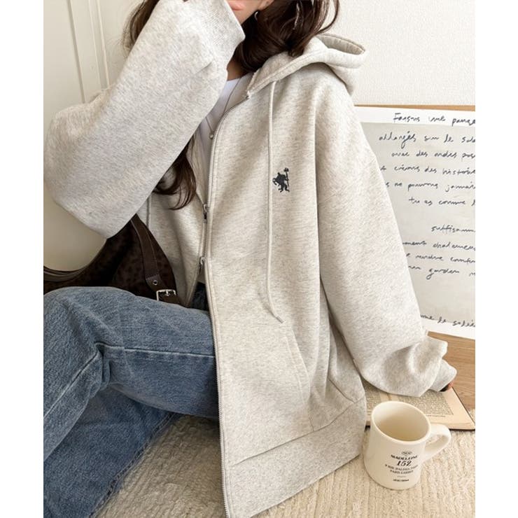 羽織って暖か、さらりと洒落感。胸元ワンポイント刺繍裏起毛ダブルジップパーカー | Classical Elf  | 詳細画像28 