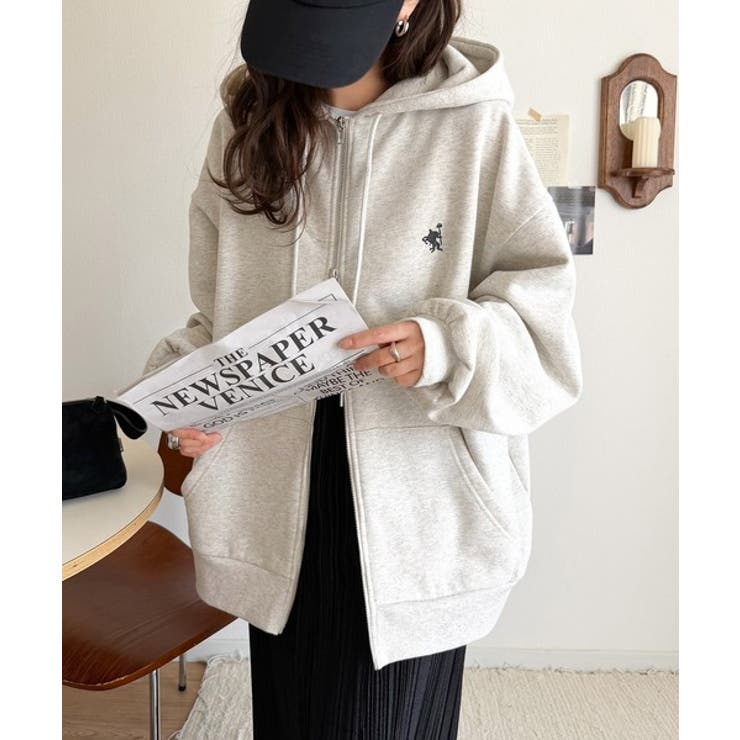 羽織って暖か、さらりと洒落感。胸元ワンポイント刺繍裏起毛ダブルジップパーカー | Classical Elf  | 詳細画像30 