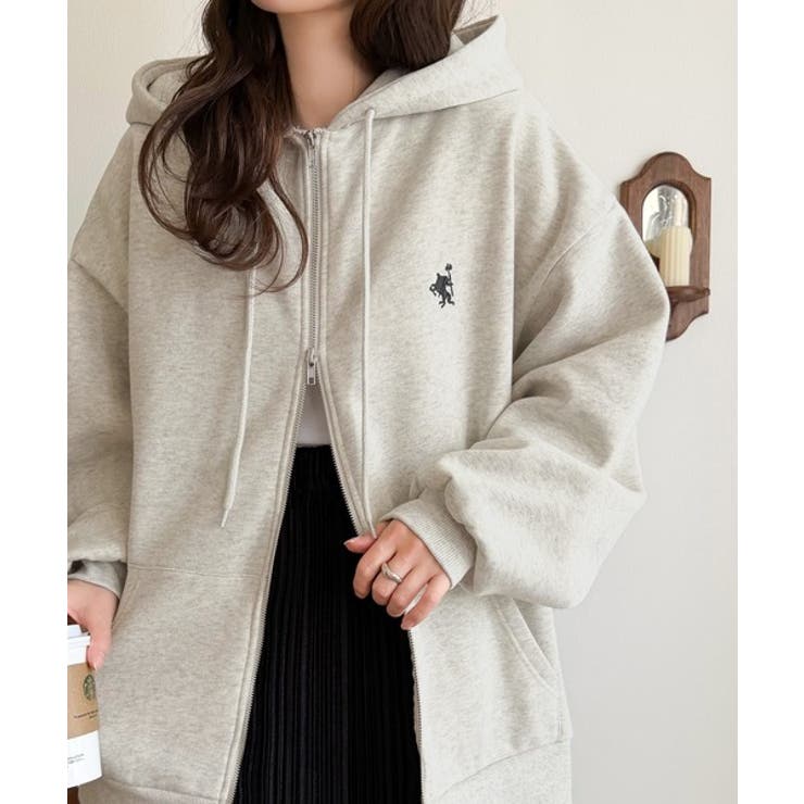 羽織って暖か、さらりと洒落感。胸元ワンポイント刺繍裏起毛ダブルジップパーカー | Classical Elf  | 詳細画像33 