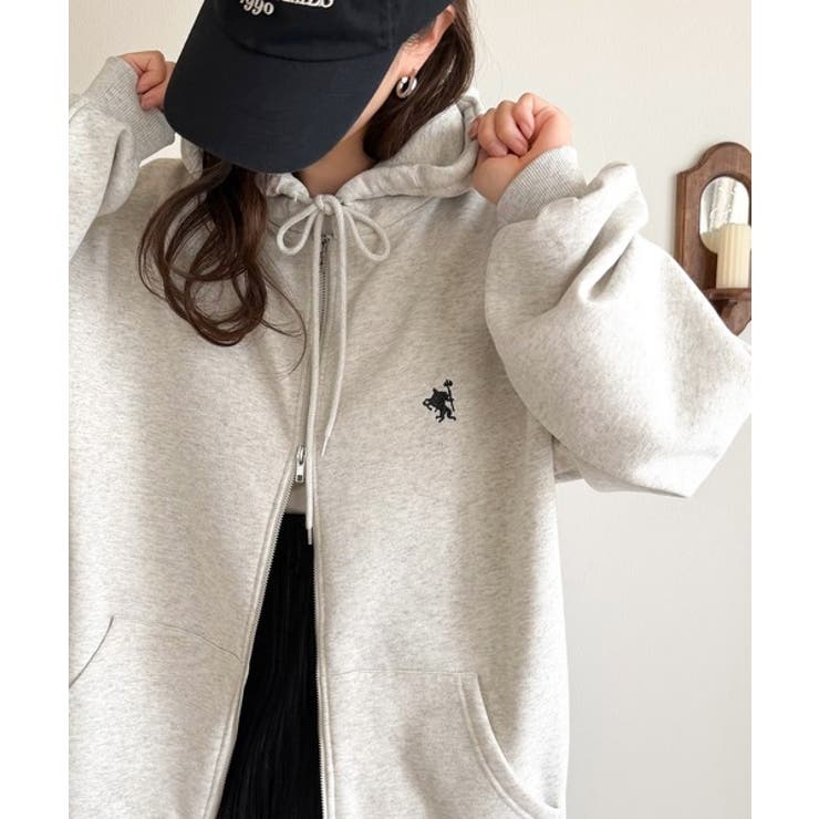 オートミール | 羽織って暖か、さらりと洒落感。胸元ワンポイント刺繍裏起毛ダブルジップパーカー | Classical Elf 
