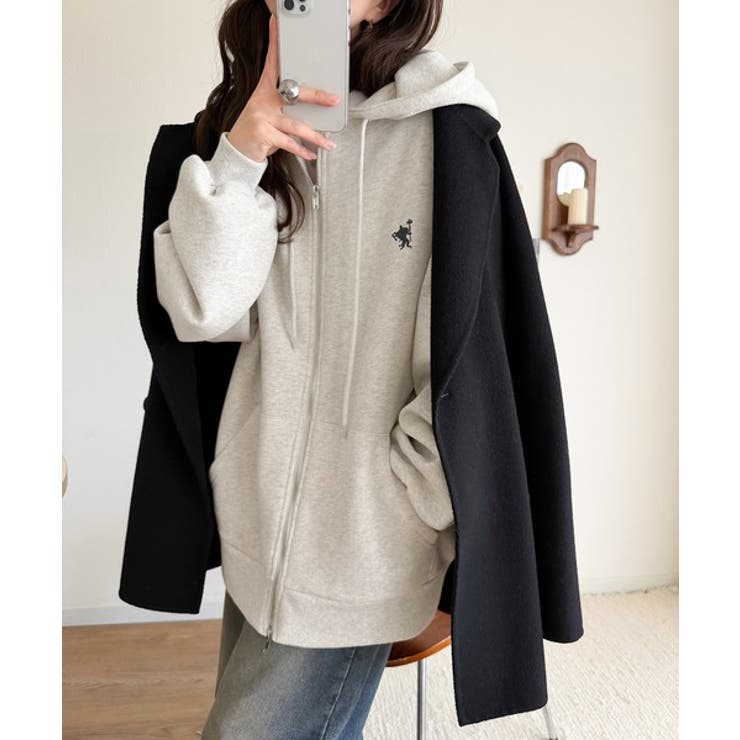 羽織って暖か、さらりと洒落感。胸元ワンポイント刺繍裏起毛ダブルジップパーカー | Classical Elf  | 詳細画像35 