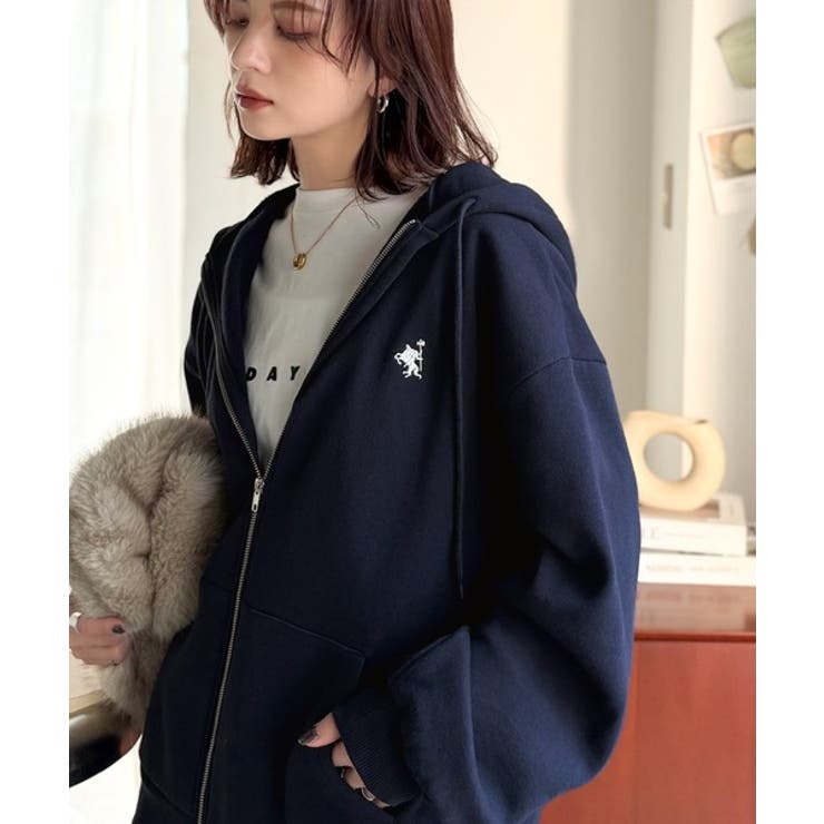 羽織って暖か、さらりと洒落感。胸元ワンポイント刺繍裏起毛ダブルジップパーカー | Classical Elf  | 詳細画像41 