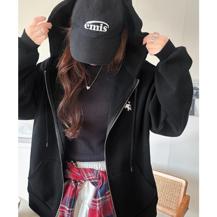 羽織って暖か、さらりと洒落感。胸元ワンポイント刺繍裏起毛ダブルジップパーカー | Classical Elf  | 詳細画像2 