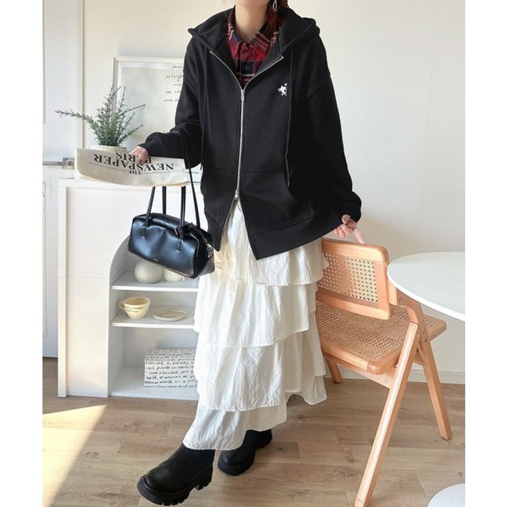 羽織って暖か、さらりと洒落感。胸元ワンポイント刺繍裏起毛ダブルジップパーカー | Classical Elf  | 詳細画像3 