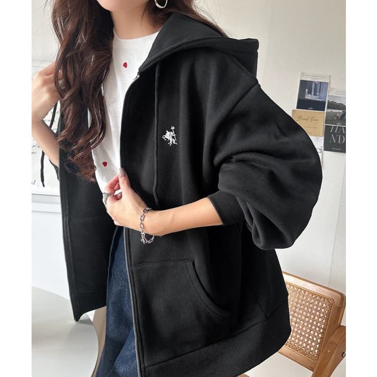 羽織って暖か、さらりと洒落感。胸元ワンポイント刺繍裏起毛ダブルジップパーカー | Classical Elf  | 詳細画像4 