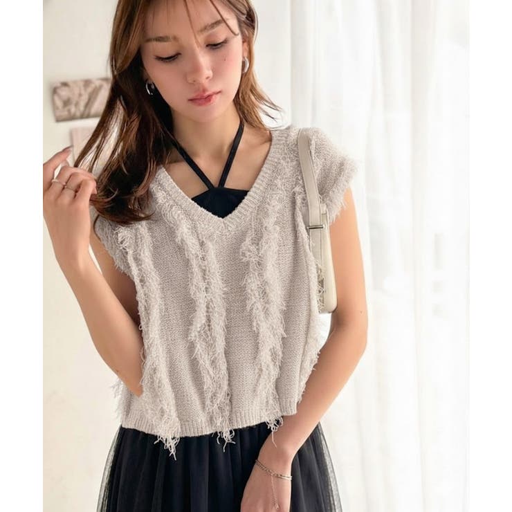 ヘルシーな肌見せで、あざと魅せ。フリンジニット×フレアーチュールワンピースセット… | Classical Elf  | 詳細画像6 