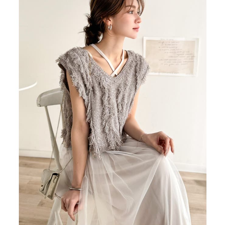 ヘルシーな肌見せで、あざと魅せ。フリンジニット×フレアーチュールワンピースセット… | Classical Elf  | 詳細画像10 