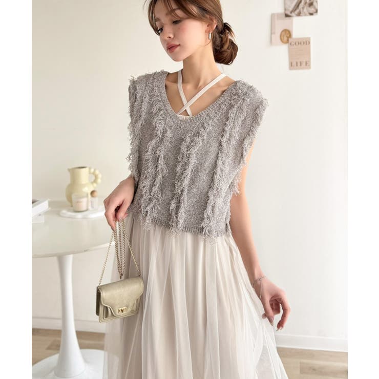 ヘルシーな肌見せで、あざと魅せ。フリンジニット×フレアーチュールワンピースセット… | Classical Elf  | 詳細画像12 