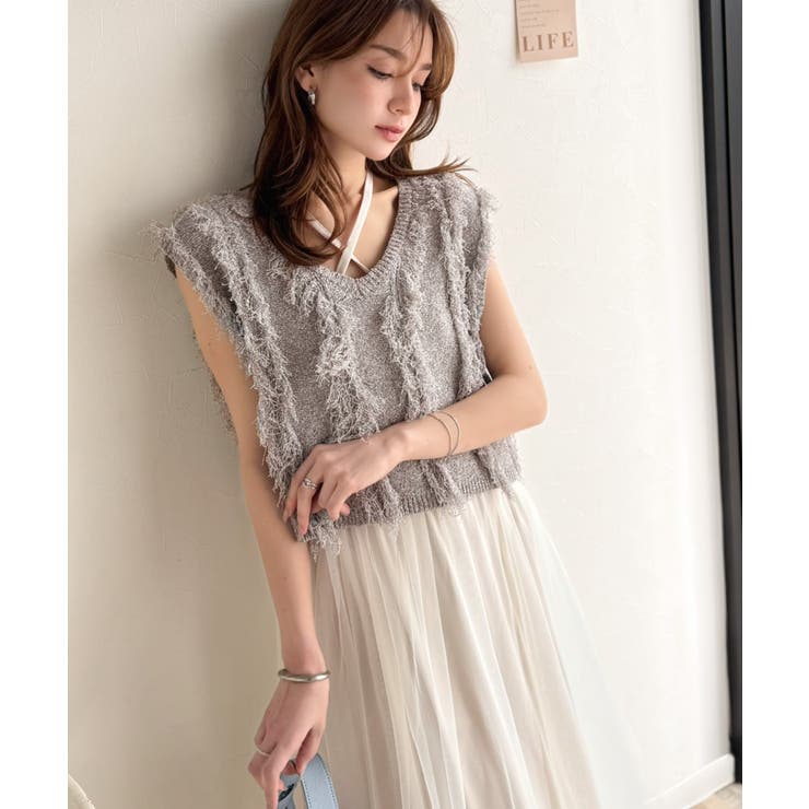 ヘルシーな肌見せで、あざと魅せ。フリンジニット×フレアーチュールワンピースセット… | Classical Elf  | 詳細画像13 