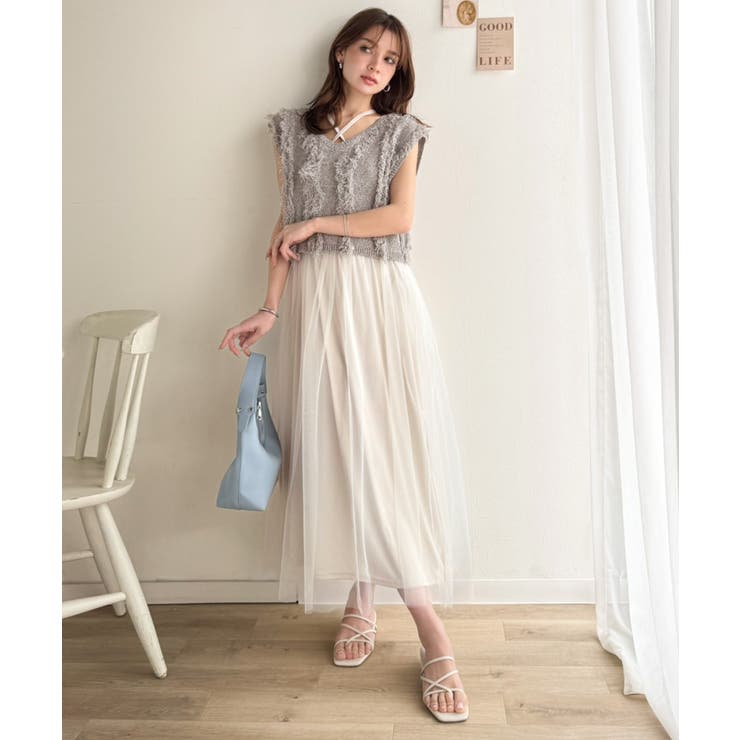 ヘルシーな肌見せで、あざと魅せ。フリンジニット×フレアーチュールワンピースセット… | Classical Elf  | 詳細画像15 