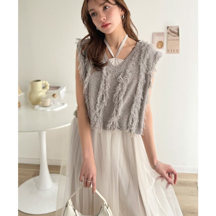 ヘルシーな肌見せで、あざと魅せ。フリンジニット×フレアーチュールワンピースセット… | Classical Elf  | 詳細画像16 