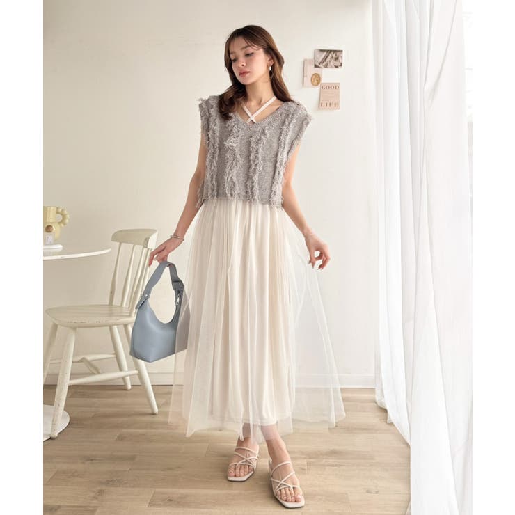 ヘルシーな肌見せで、あざと魅せ。フリンジニット×フレアーチュールワンピースセット… | Classical Elf  | 詳細画像24 