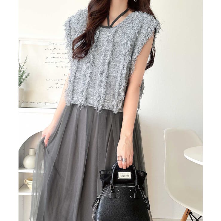 ヘルシーな肌見せで、あざと魅せ。フリンジニット×フレアーチュールワンピースセット… | Classical Elf  | 詳細画像33 