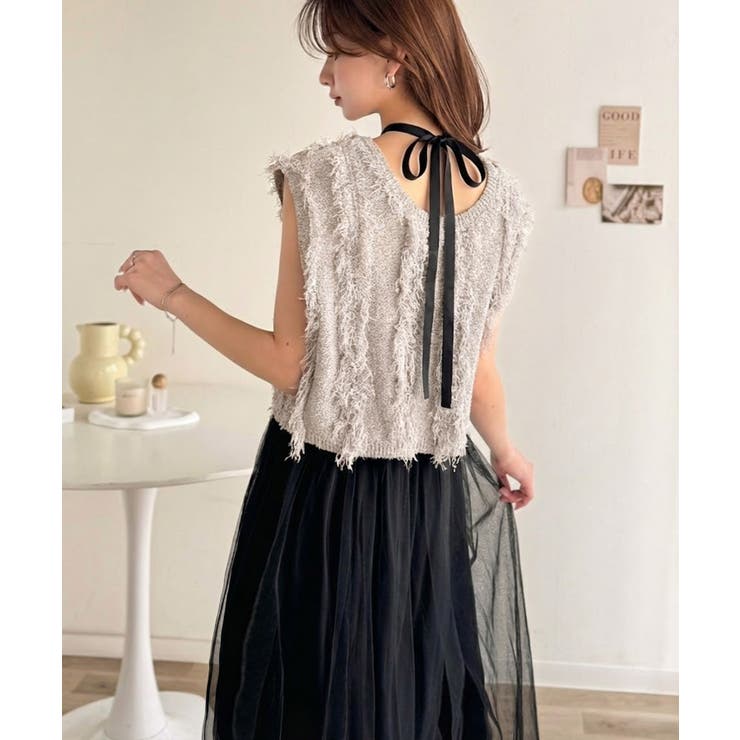 ヘルシーな肌見せで、あざと魅せ。フリンジニット×フレアーチュールワンピースセット… | Classical Elf  | 詳細画像1 