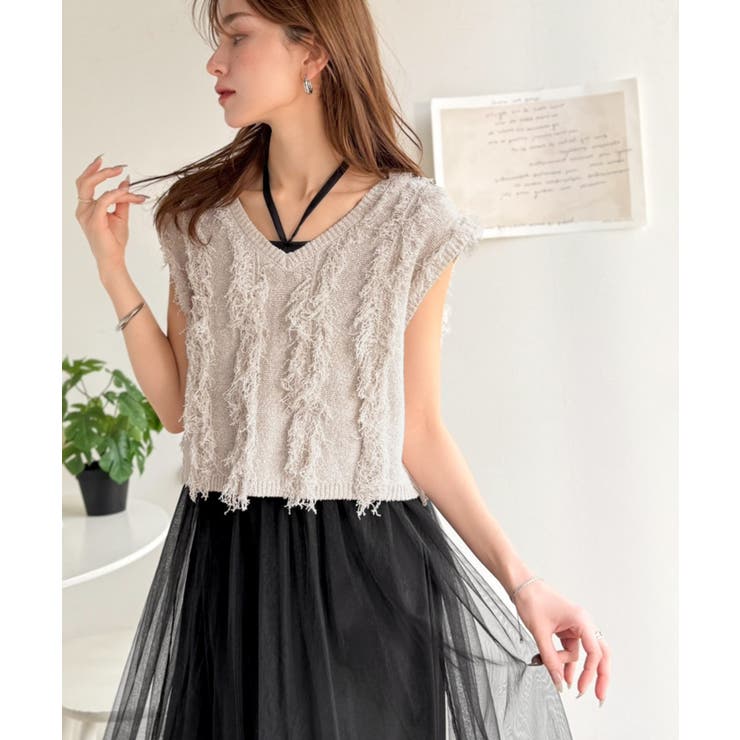 ヘルシーな肌見せで、あざと魅せ。フリンジニット×フレアーチュールワンピースセット… | Classical Elf  | 詳細画像5 