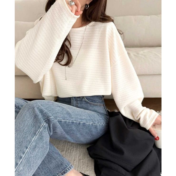 アイボリー | 品のある透け感で、さりげない存在感を♪レーシージャガードドルマントップス(長袖) | Classical Elf 