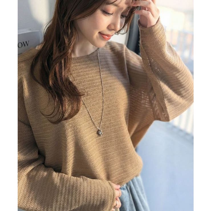 ベージュ | 品のある透け感で、さりげない存在感を♪レーシージャガードドルマントップス(長袖) | Classical Elf 