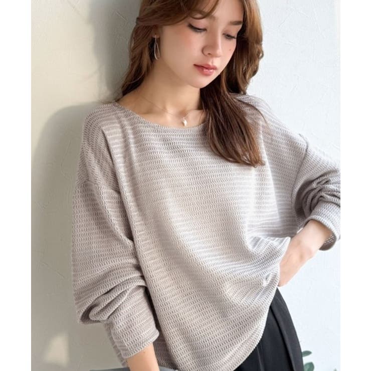 グレイッシュベージュ | 品のある透け感で、さりげない存在感を♪レーシージャガードドルマントップス(長袖) | Classical Elf 