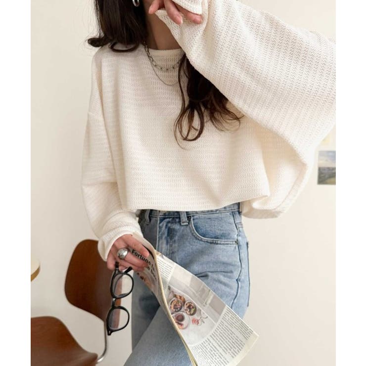 品のある透け感で、さりげない存在感を♪レーシージャガードドルマントップス(長袖) | Classical Elf  | 詳細画像1 