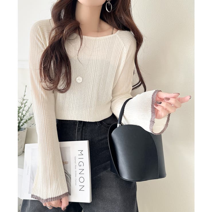 透き通る気品を、日常に。ランダムタックシアー袖フレア長袖トップス | Classical Elf  | 詳細画像5 