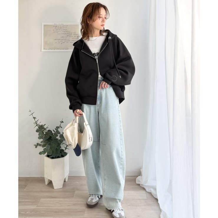 悩まずお洒落、着るだけでサマになる。クロップドワイドダンボール切替パーカー（長袖… | Classical Elf  | 詳細画像8 