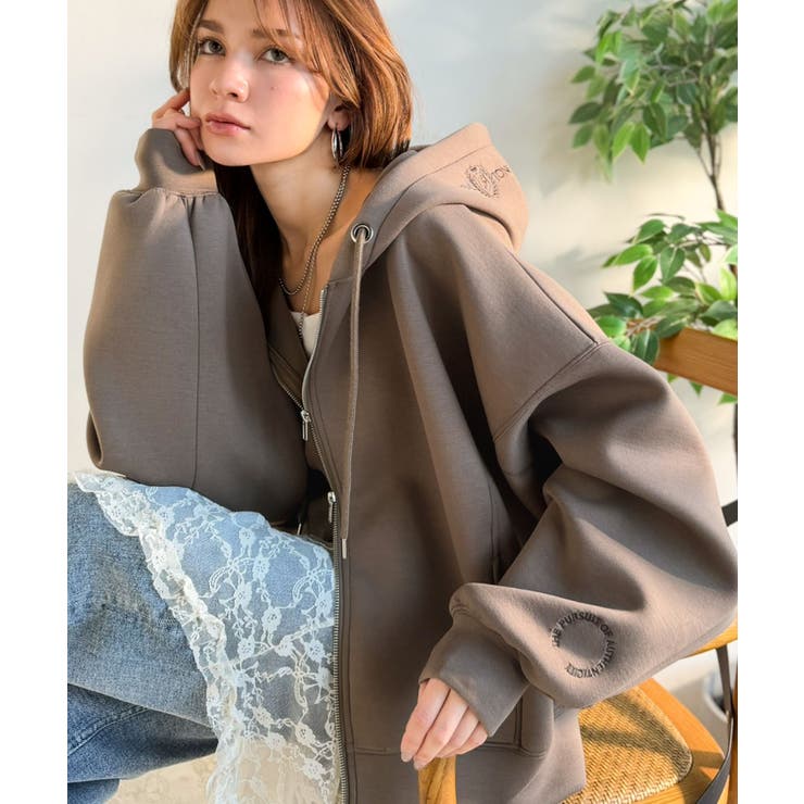 モカ | 悩まずお洒落、着るだけでサマになる。クロップドワイドダンボール切替パーカー（長袖… | Classical Elf 