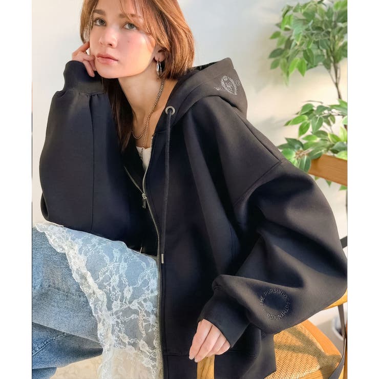 悩まずお洒落、着るだけでサマになる。クロップドワイドダンボール切替パーカー（長袖… | Classical Elf  | 詳細画像1 